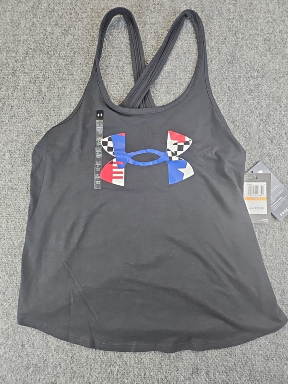 Under Armour Freedom Black Women's Racerback Tank with Red, Blue & White Logo